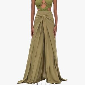 ANDREA IYAMAH THEMA Sage Green Sarong Wrap Skirt Wide Leg Pants XS